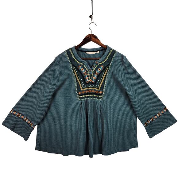 Soft Surroundings AVRIL Embroidered Thermal Women’s Size 3X BEADED Waffle Knit - Picture 1 of 15